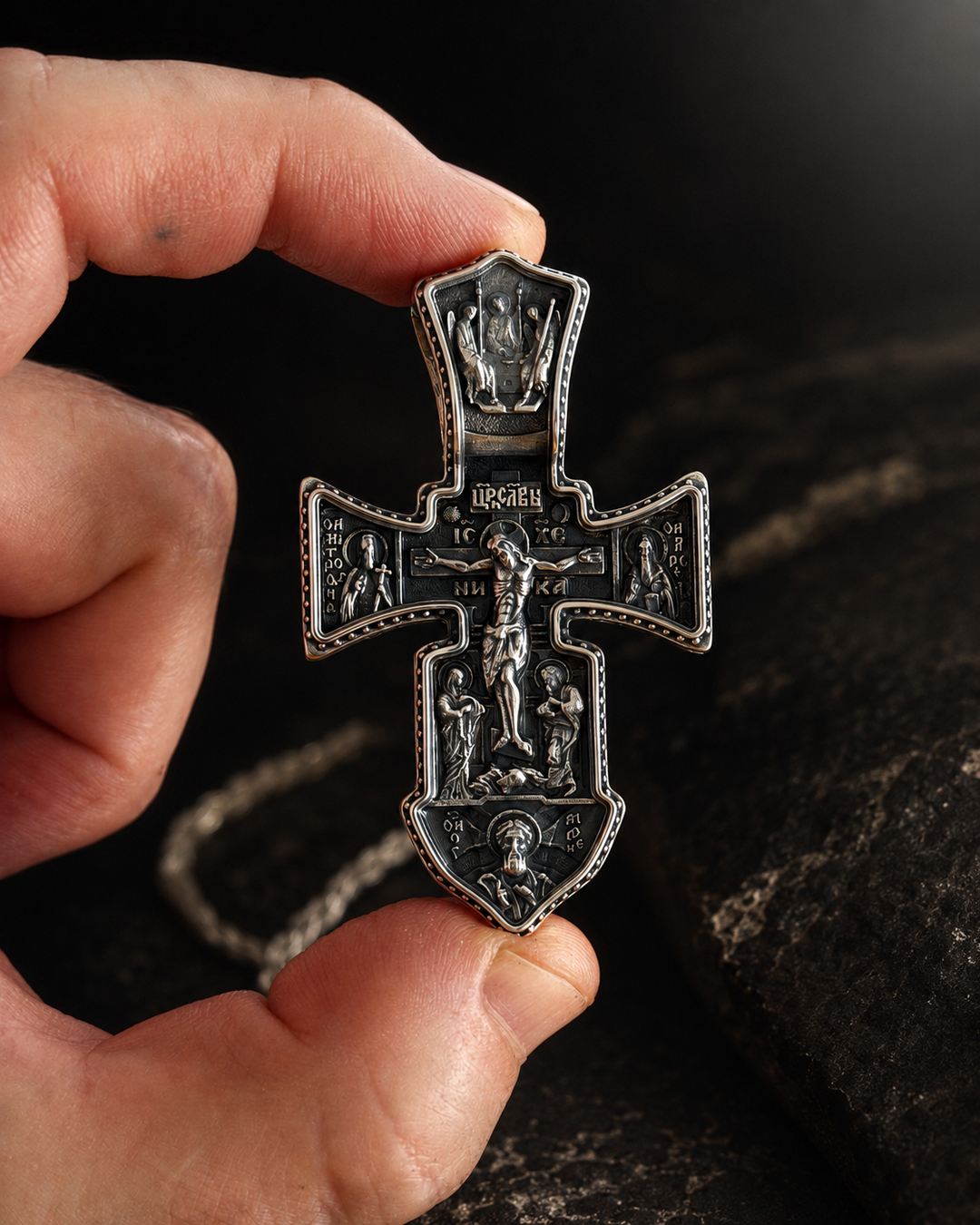 Heavy Silver Cross “Holy Trinity” 005 – Dynamis Jewelry