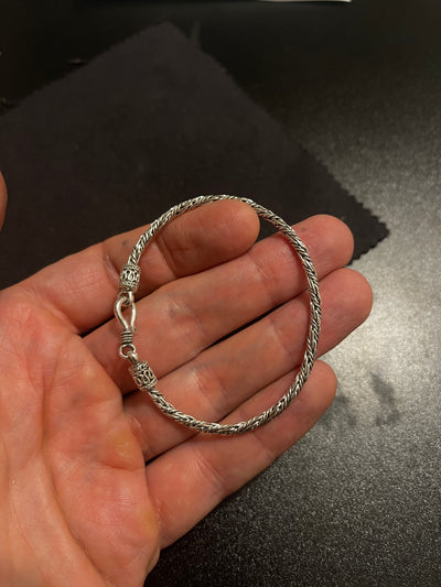 Thin Bali Silver Bracelet with hook clasp