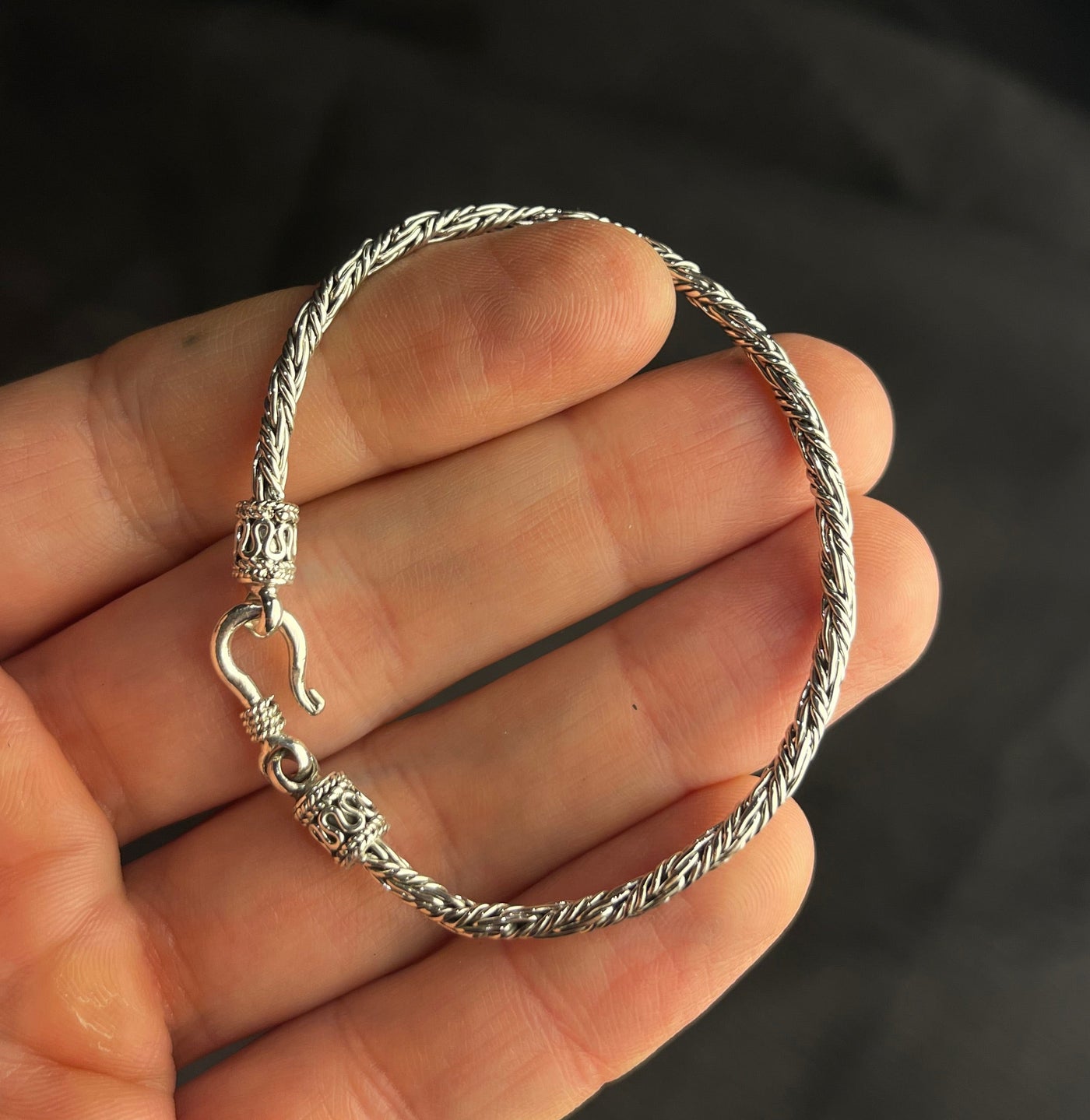 Thin Bali Silver Bracelet with hook clasp