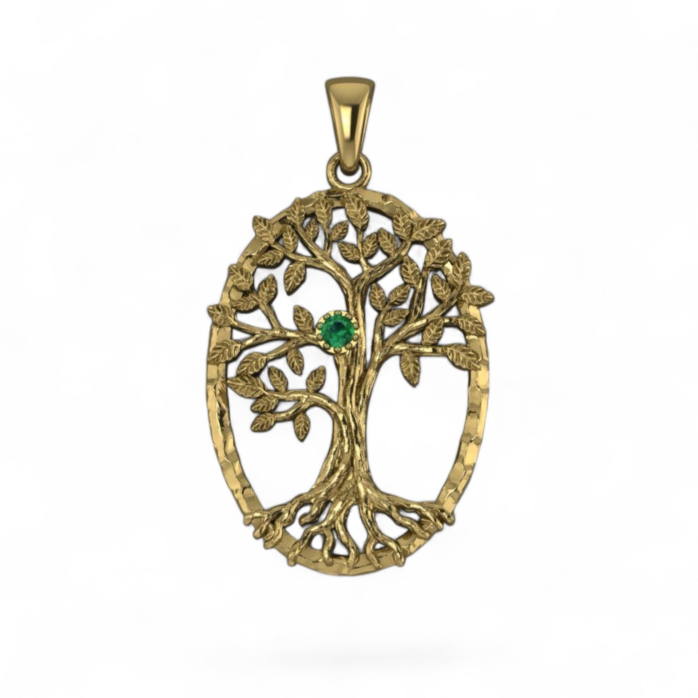 14k Yellow gold Emerald Tree of Life Pendant