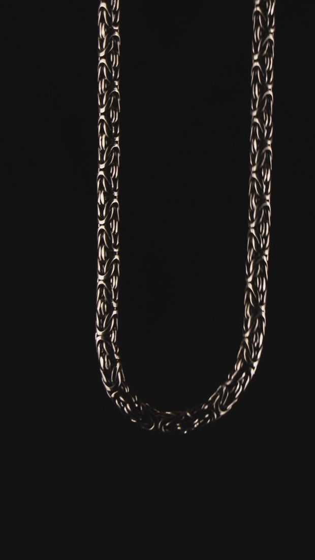 Collier Chaîne Byzantine En Argent Massif 925 - Longueur 52 Cm, Poids 121g, Occasion Patiné