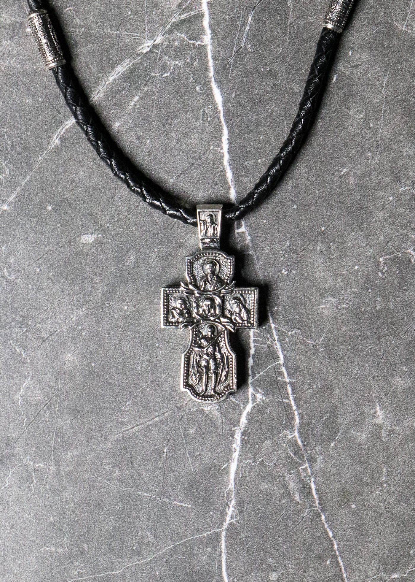 Orthodox cross leather necklace