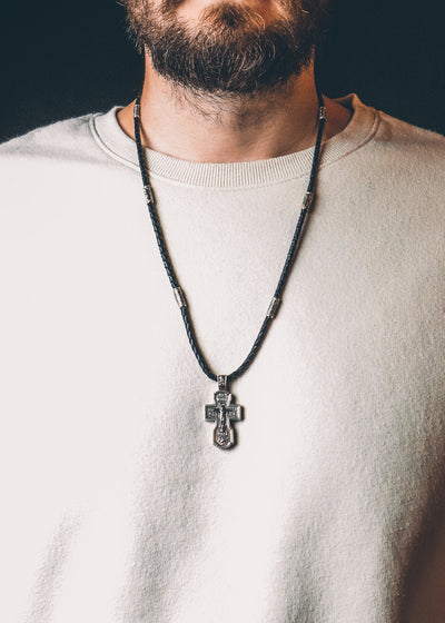 Orthodox cross leather necklace