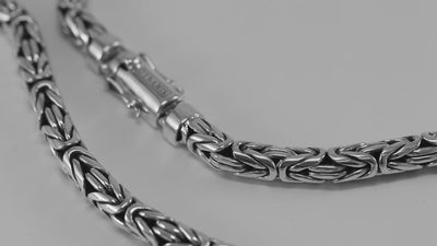 HEAVY SILVER BYZANTINE LINK NECKLACE (8 MM) double ball clasp
