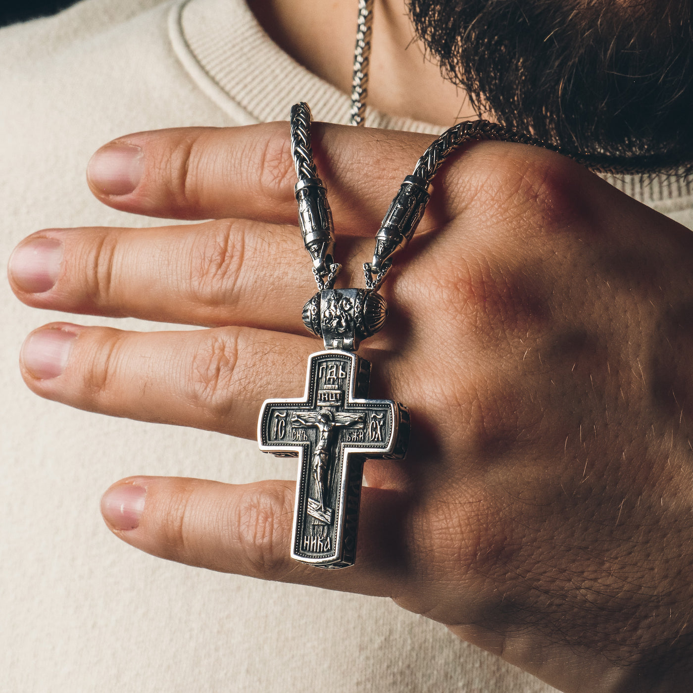 Silver Orthodox cross necklace
